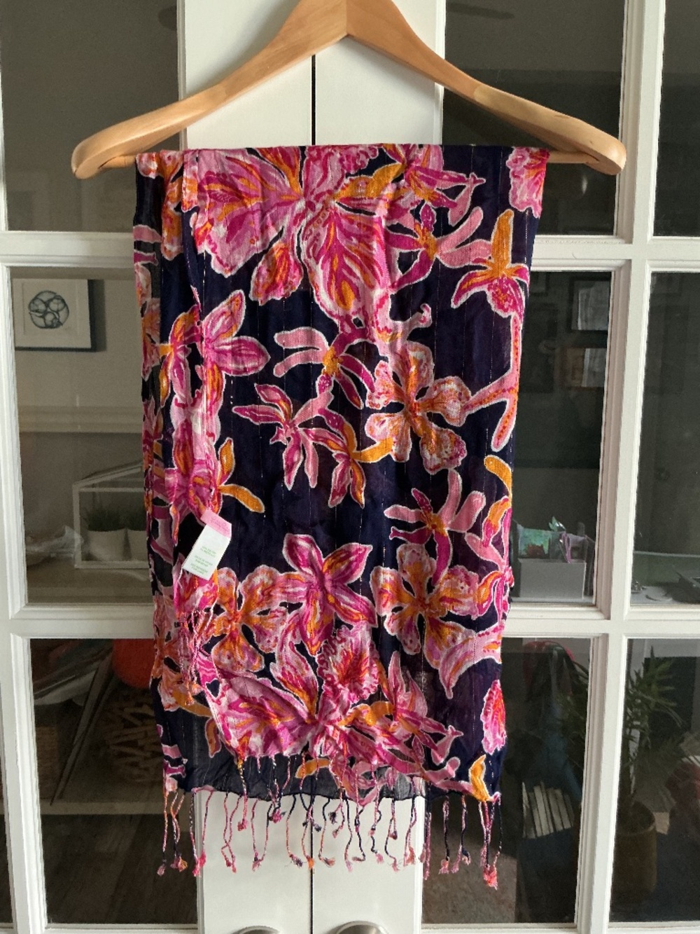 Lilly Pulitzer Scarf Navy, Pink and Gold Thread